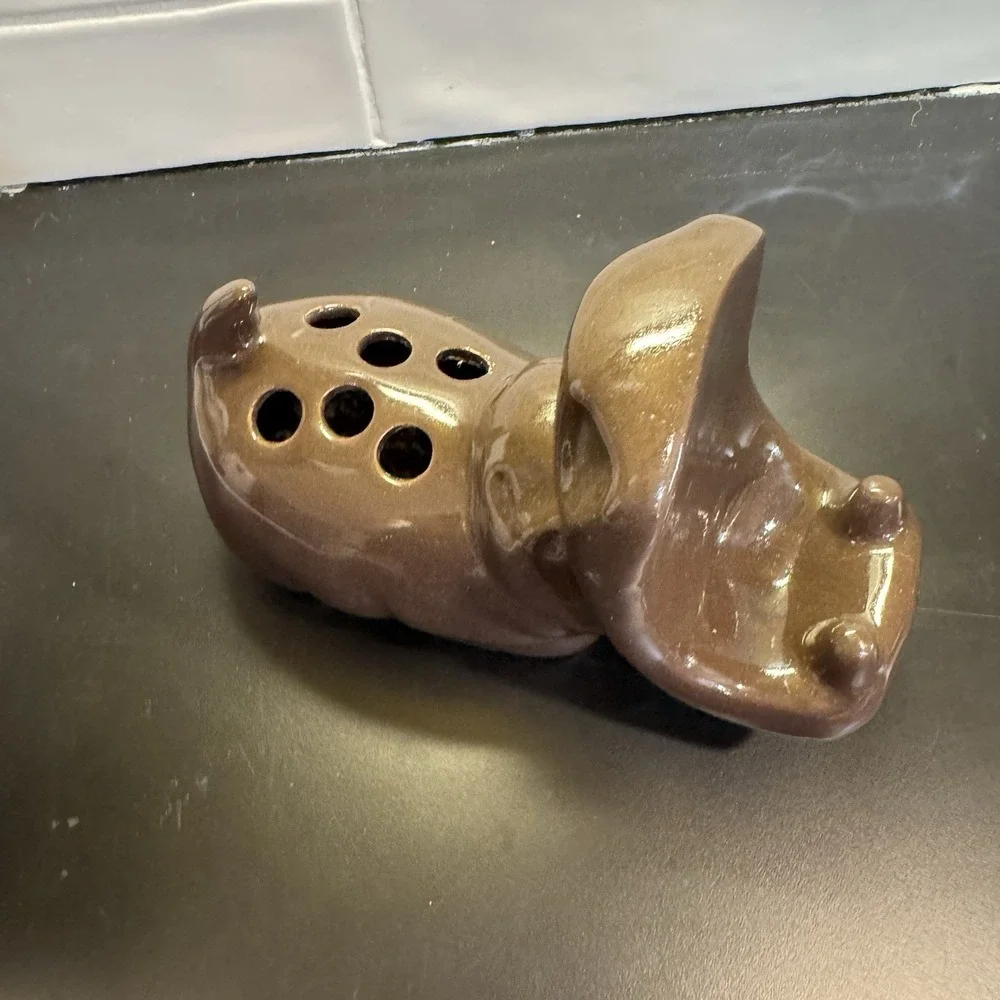 Vintage‎ Brown Ceramic Hippo Soap Toothbrush pen card Holder Animal Bathroom